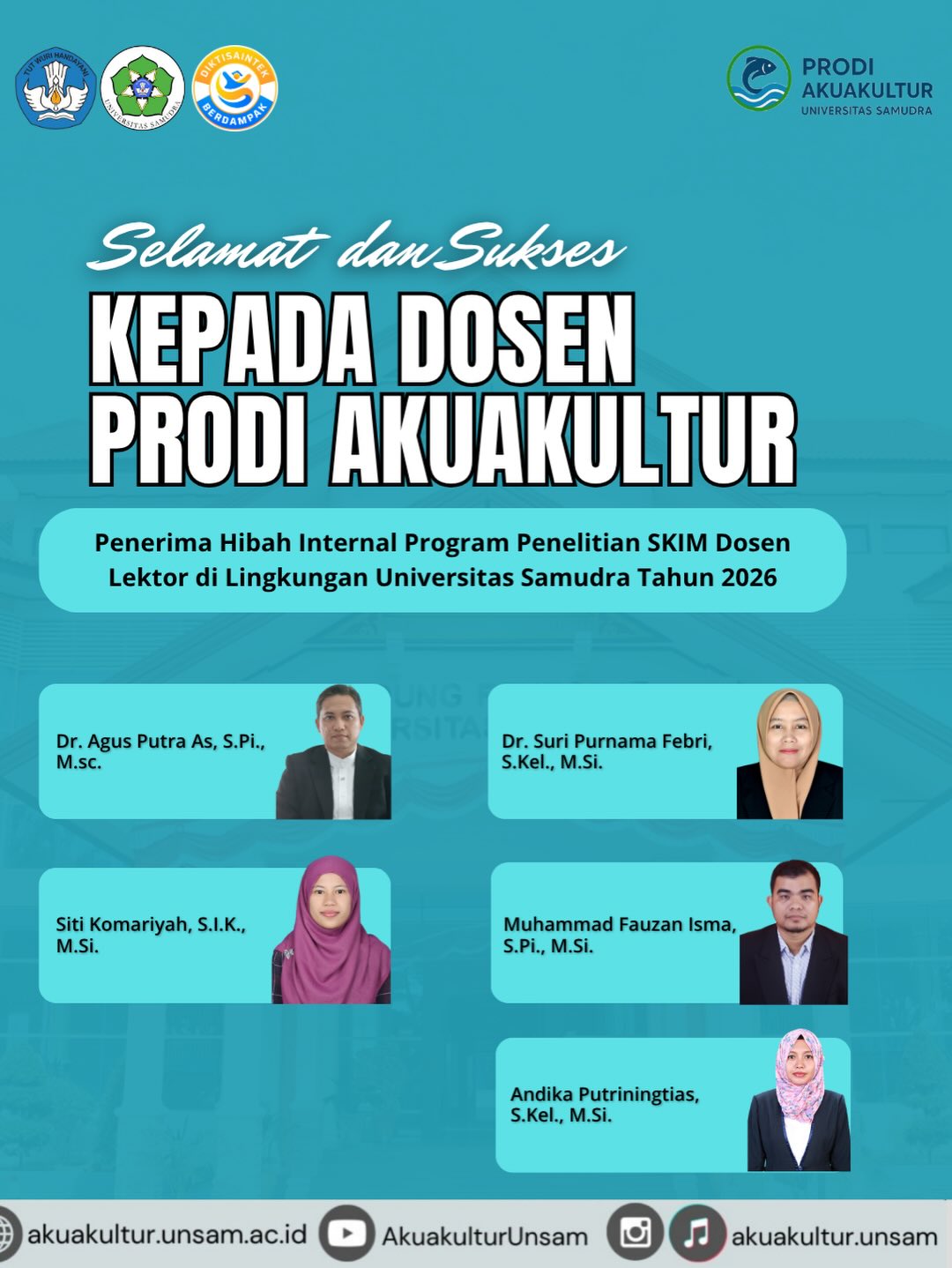 Tujuh Dosen Prodi Akuakultur Universitas Samudra Terima Hibah Internal Program Penelitian Tahun 2026