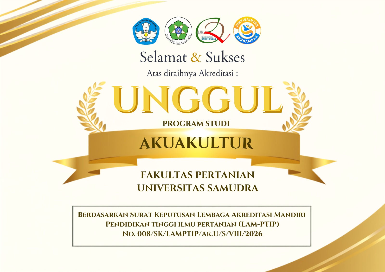 Program Studi Akuakultur Universitas Samudra Raih Akreditasi Unggul dari LAM-PTIP