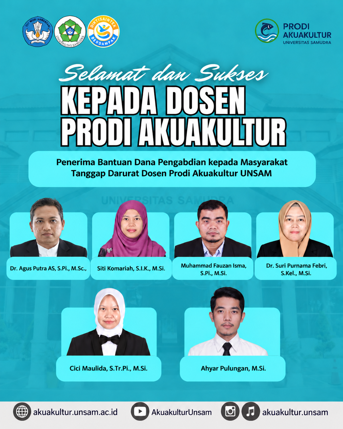Dosen Prodi Akuakultur Universitas Samudra Raih Pendanaan Pengabdian kepada Masyarakat Tanggap Darurat Bencana Tahun 2026